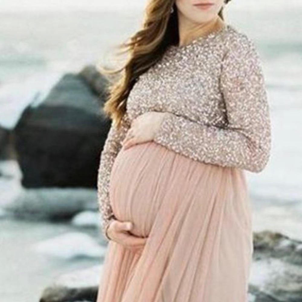 Maternity Long Sleeve Sequin Baby Shower Dress